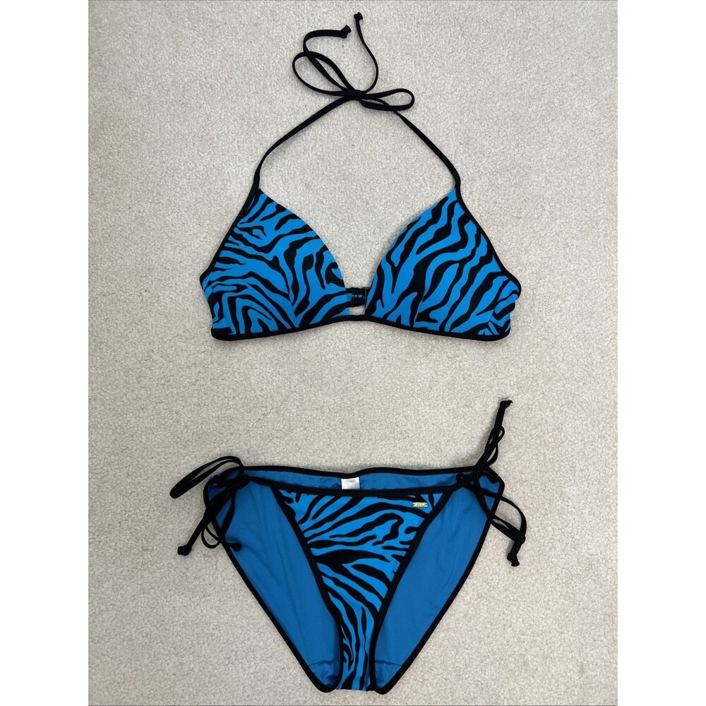 VICTORIA'S SECRET 2 piece Bikini Swimsuit Set Ladies M Blue Black Zebra Print